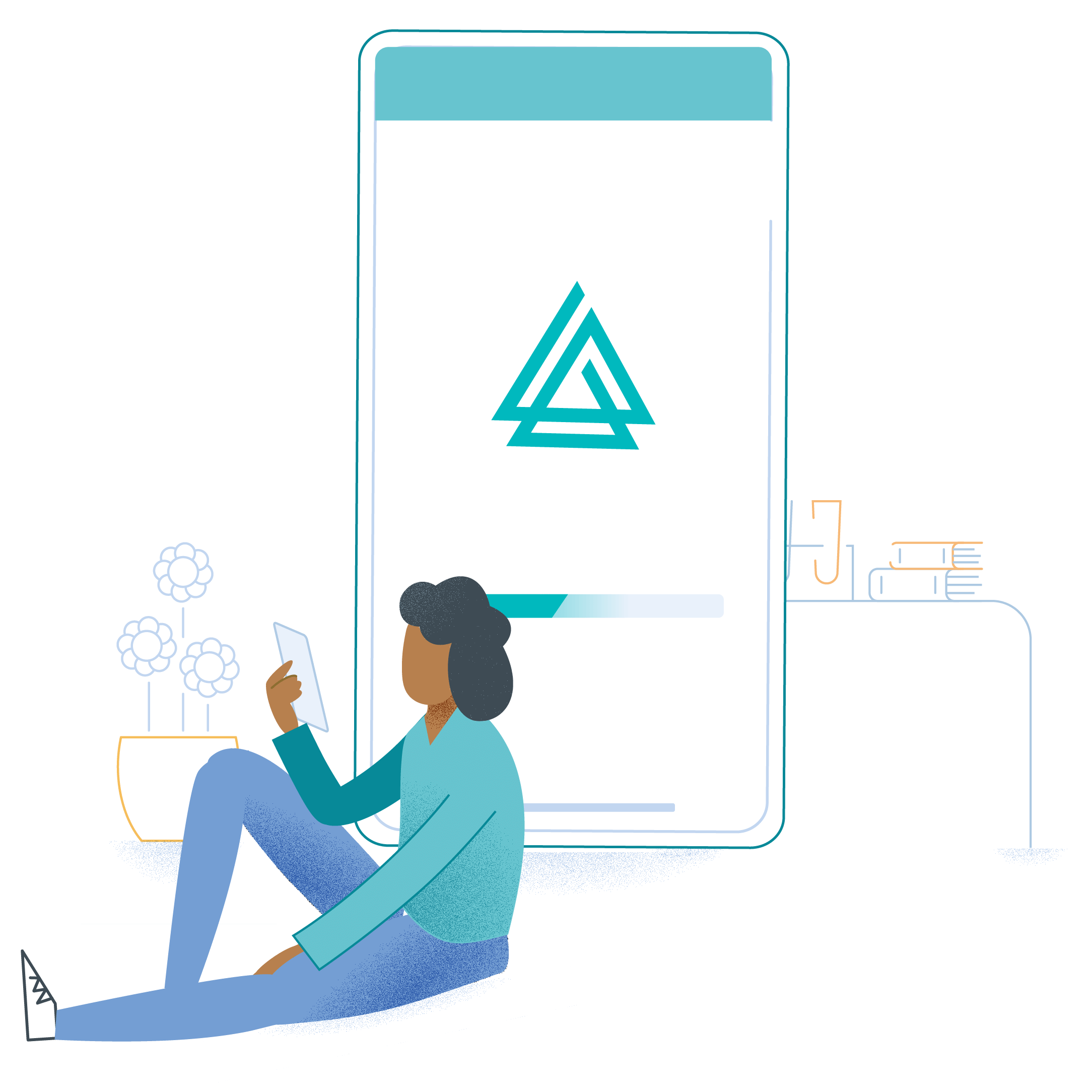 Illustration of a woman with a big smartphone in the background